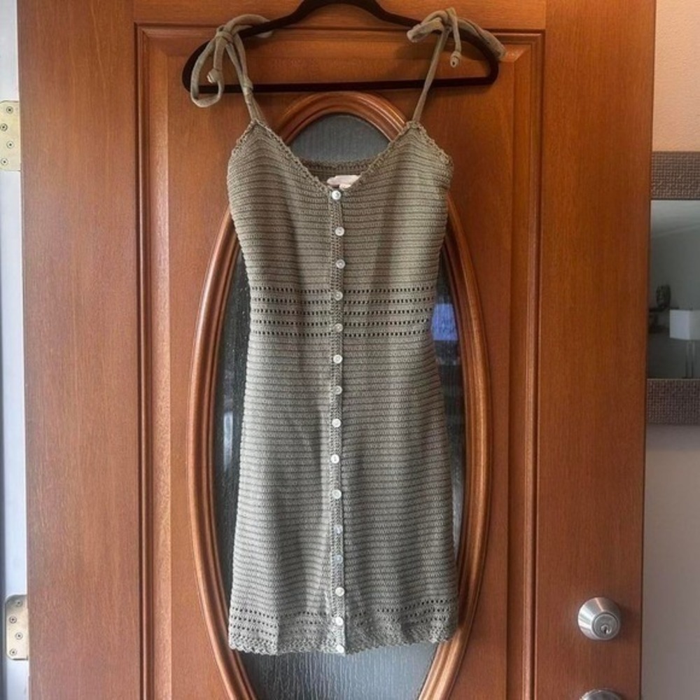Olive and oak navy green crochet‎ dress small EUC women's
